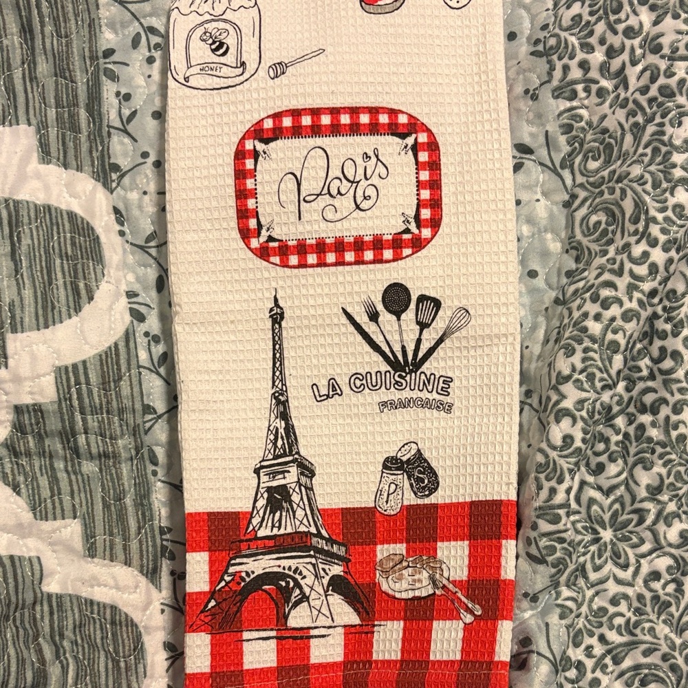Paris Themed Kitchen Towel - Red and White